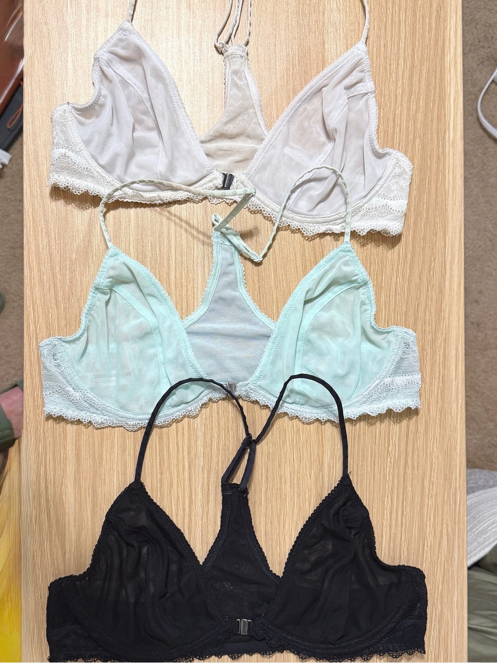 Free People Sheer Lace Triangle Bralette Trio - Black, Mint & Cream
